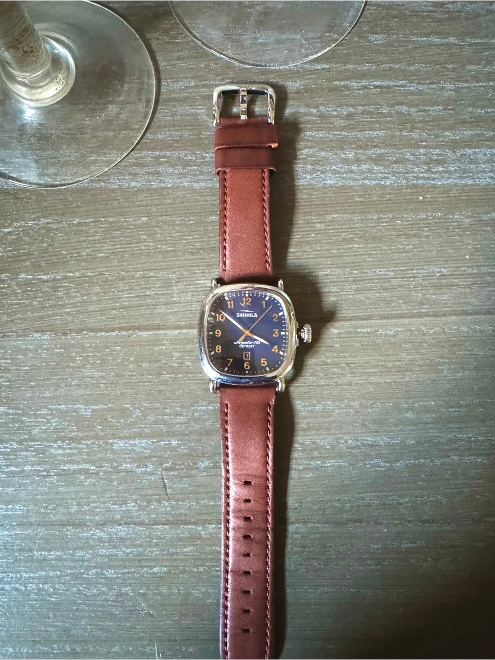 Shinola Midnight Blue Dial Stainless Steel Case Brown Leather Strap Watch